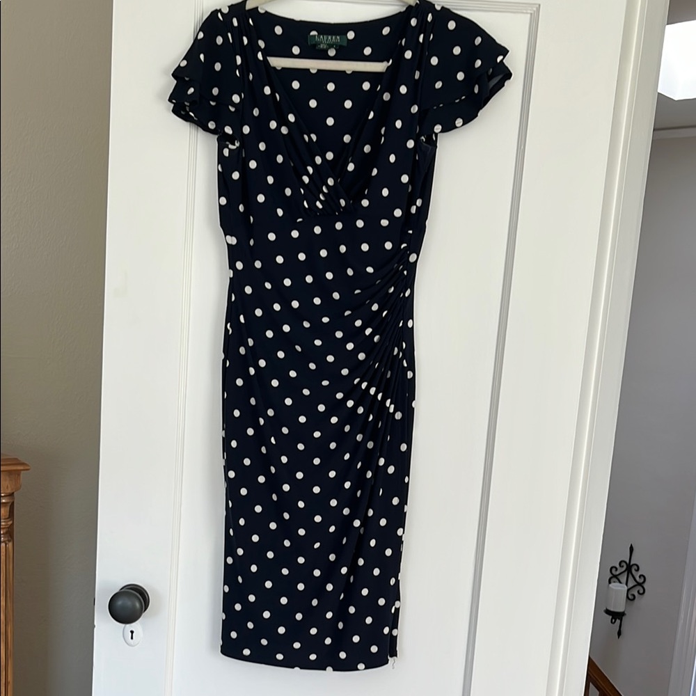 Elegant Navy Polka Dot Dress by Ralph Lauren